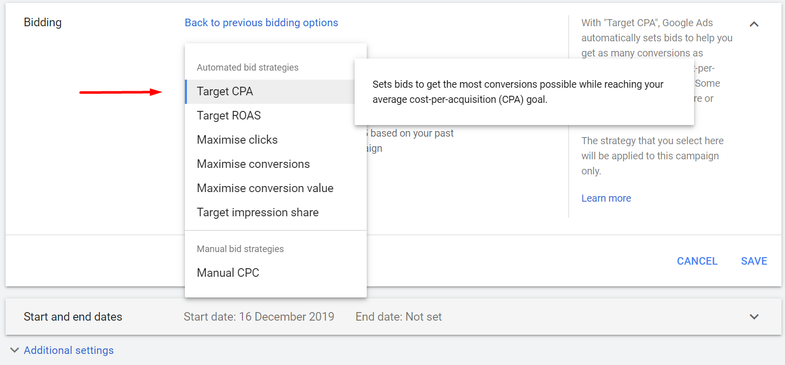 CPA bidding: Google Ads