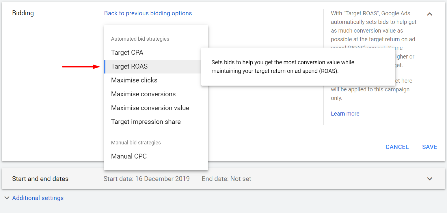 Target ROAS: Google Ads