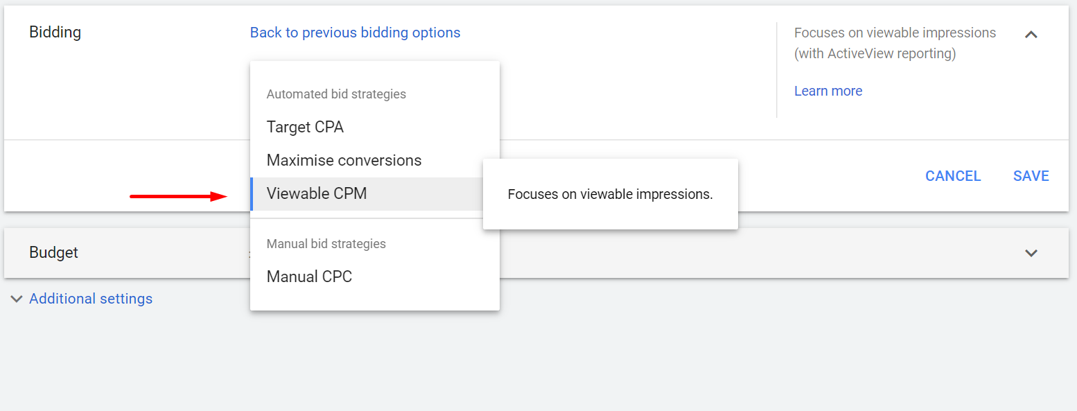 Viewable CPM bidding: Google Ads