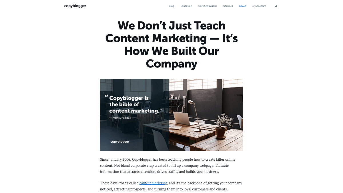 Coppyblogger's About Us page