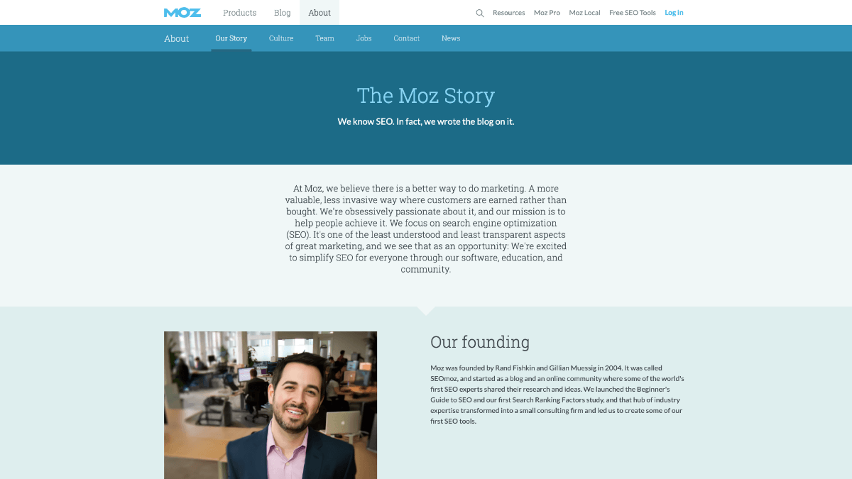 Moz's About Us page