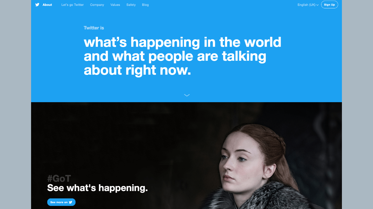 Twitter's About Us page