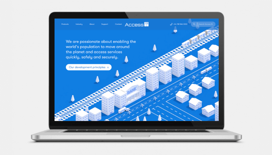 modern website design with 3D scene displayed laptop