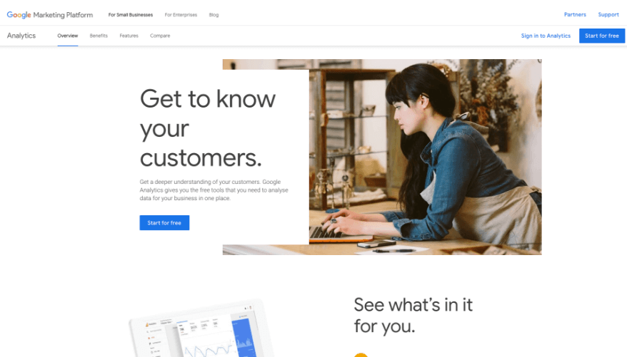 Google analytics start screen
