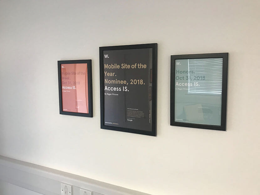 Bigger Picture's certificate wall