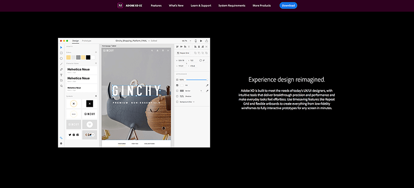 Adobe XD website